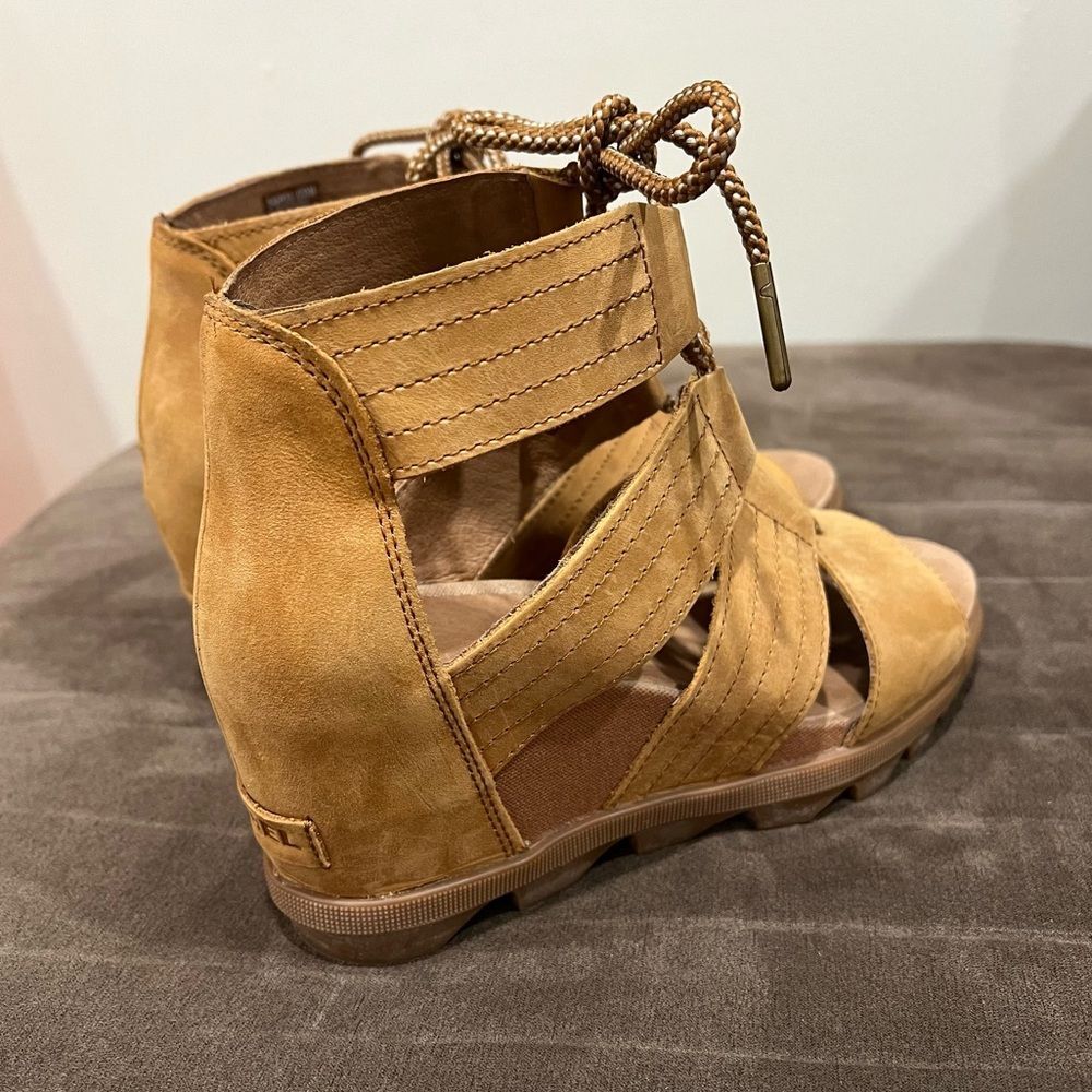 Sorel Joanie II Lace Wedge Sandal Camel Brown Size 9 - Picture 5 of 13